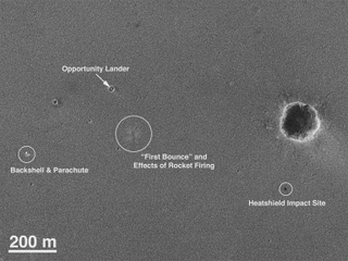 Illustration for article titled Remarkable Image Shows a Martian Crater With NASA's Garbage Still Inside